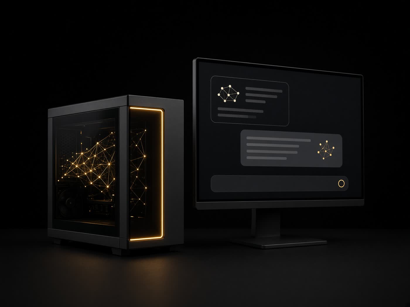 Local AI PC running models offline in a home studio